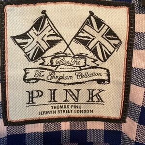 Thomas Pink ‘The Gingham Collection’ Pink Navy Poplin Button Down Shirt 16.5